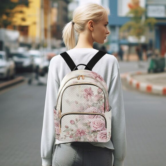 5159 Rose Flowers Small Backpack Purse Pink Floral Travel Bag Lightweight main image 7